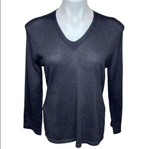 Ann Taylor vintage black V-neck silk blend sweater size L